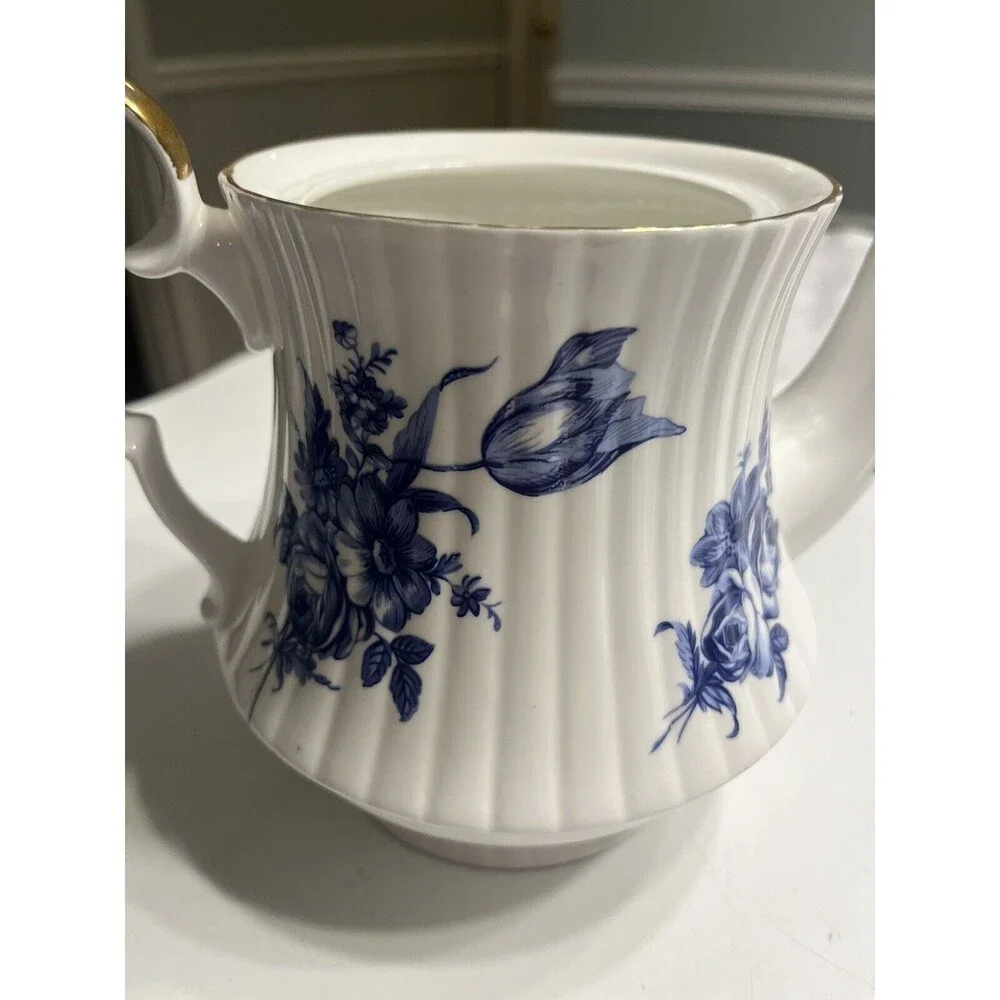 Vtg Royal Windsor Blue Roses Coffee Tea Pot Sugar & Creamer Set England
